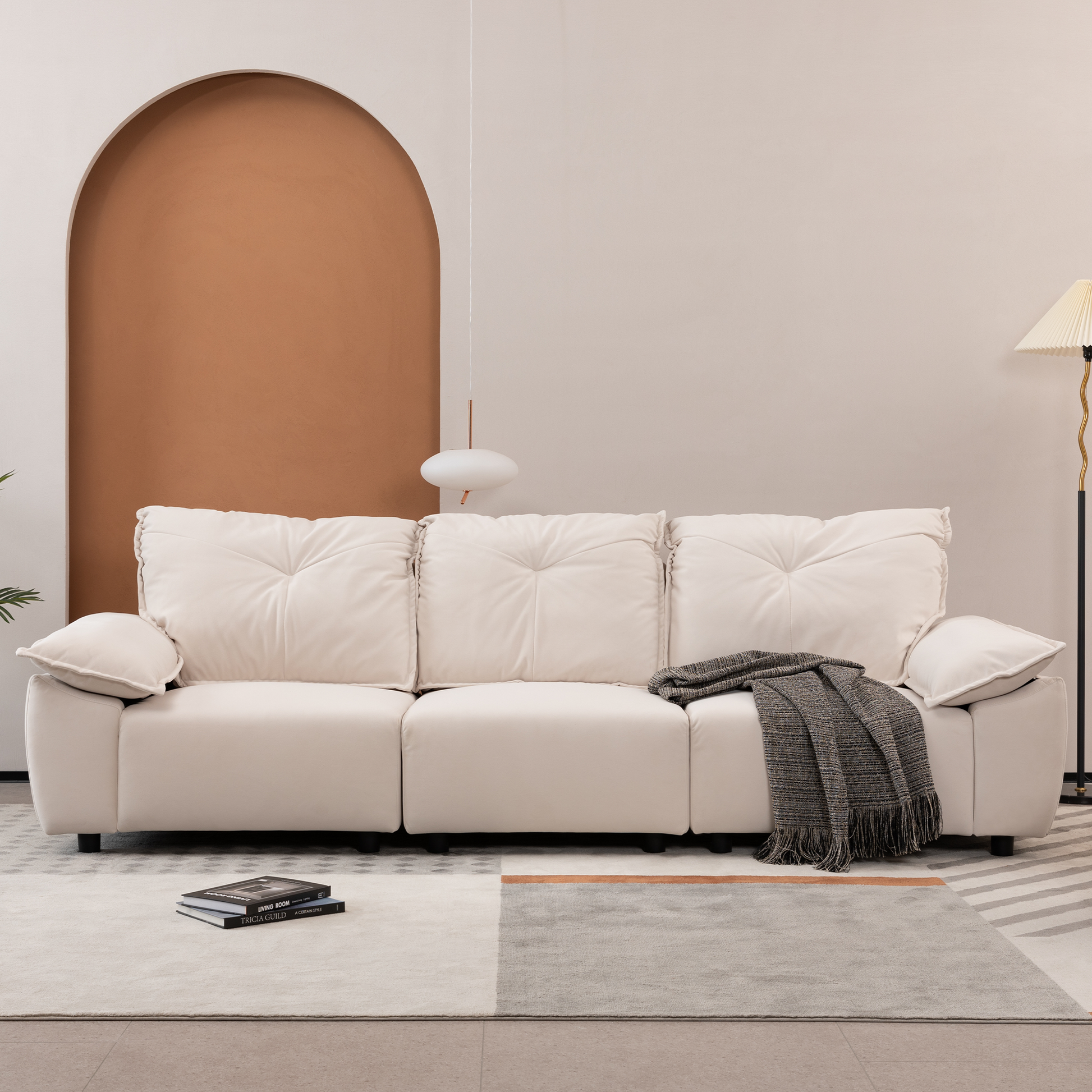 2239 Beige Fabric, Pillowcase Can Be Removed For Cleaning, Backrest Can Also Be Removed, Convenient And Easy To Take Care Of It. Beige Fabric 3 Seat