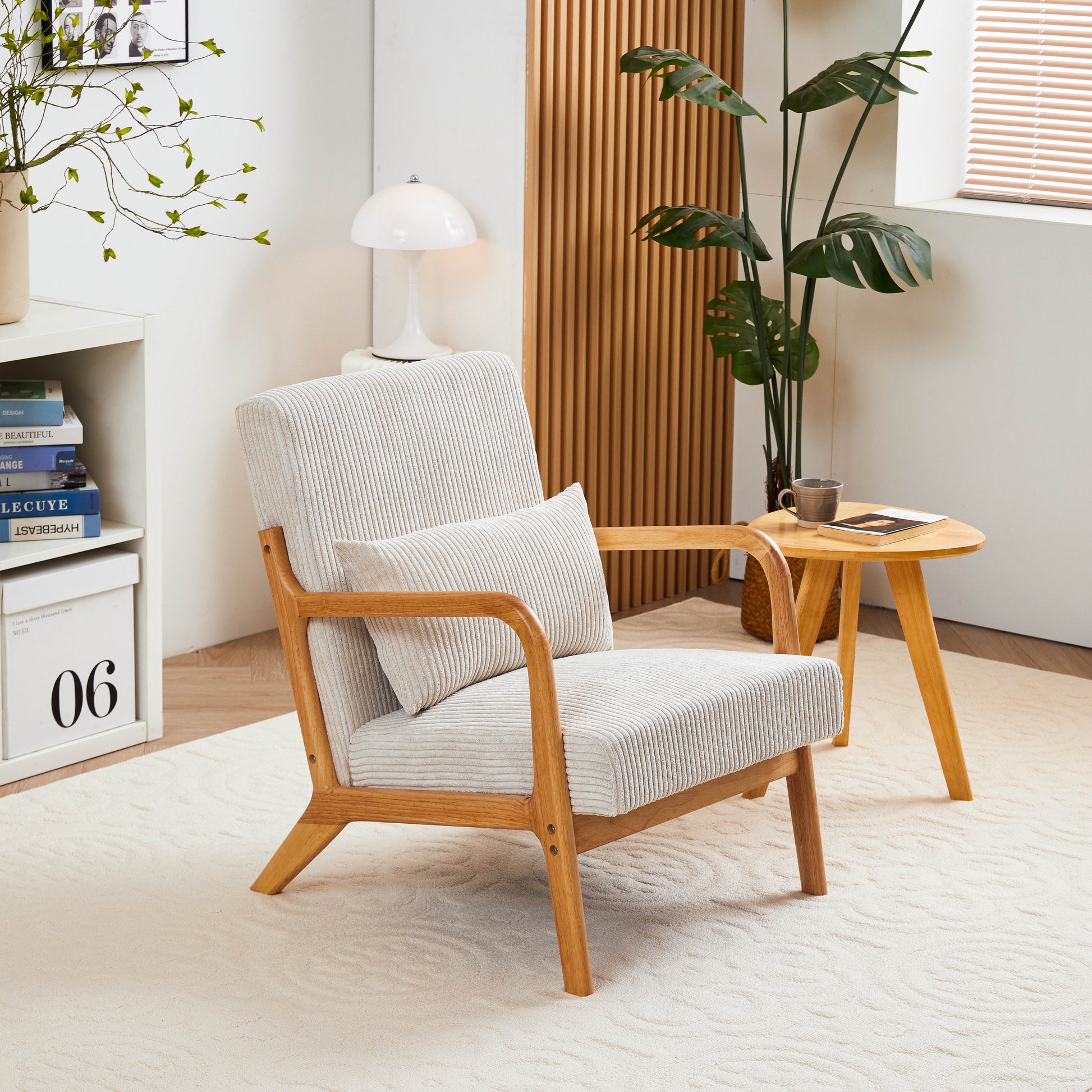 Mid Century Modern Accent Chair, Arm Chair Living Room Chairs With Pillow Upholstered Reading Chair With Solid Wood Frame & Living Room Bedroom Balcony Beige Beige Brown Primary Living Space