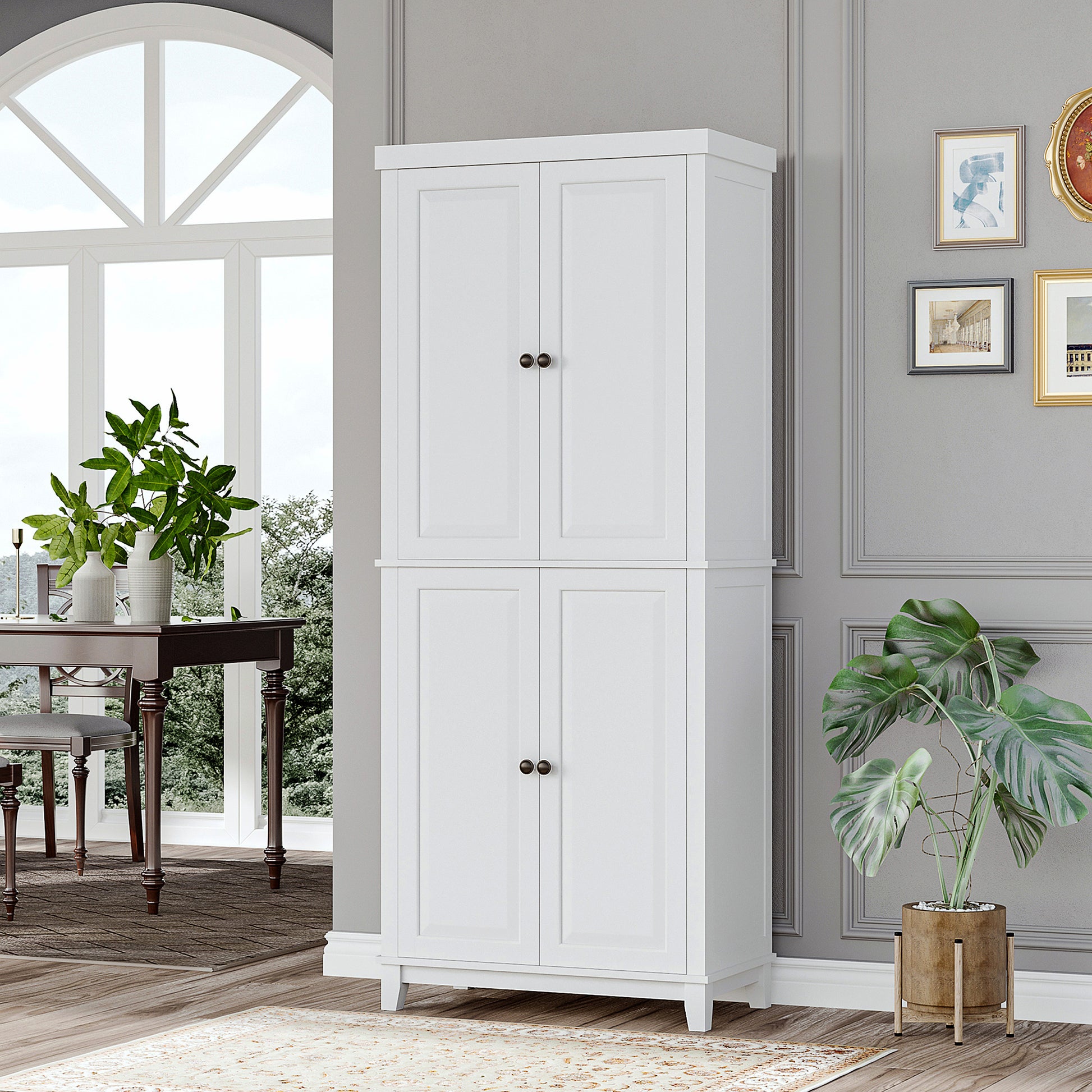 Homcom 72.5" Tall Kitchen Pantry Storage Cabinet, Freestanding Kitchen Cupboard With 4 Soft Close Doors And Adjustable Shelves For Dining Room, Distressed White White Mdf