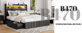 Queen Bed Frame With Storage Headboard, Wooden Bed Frame With 47.2