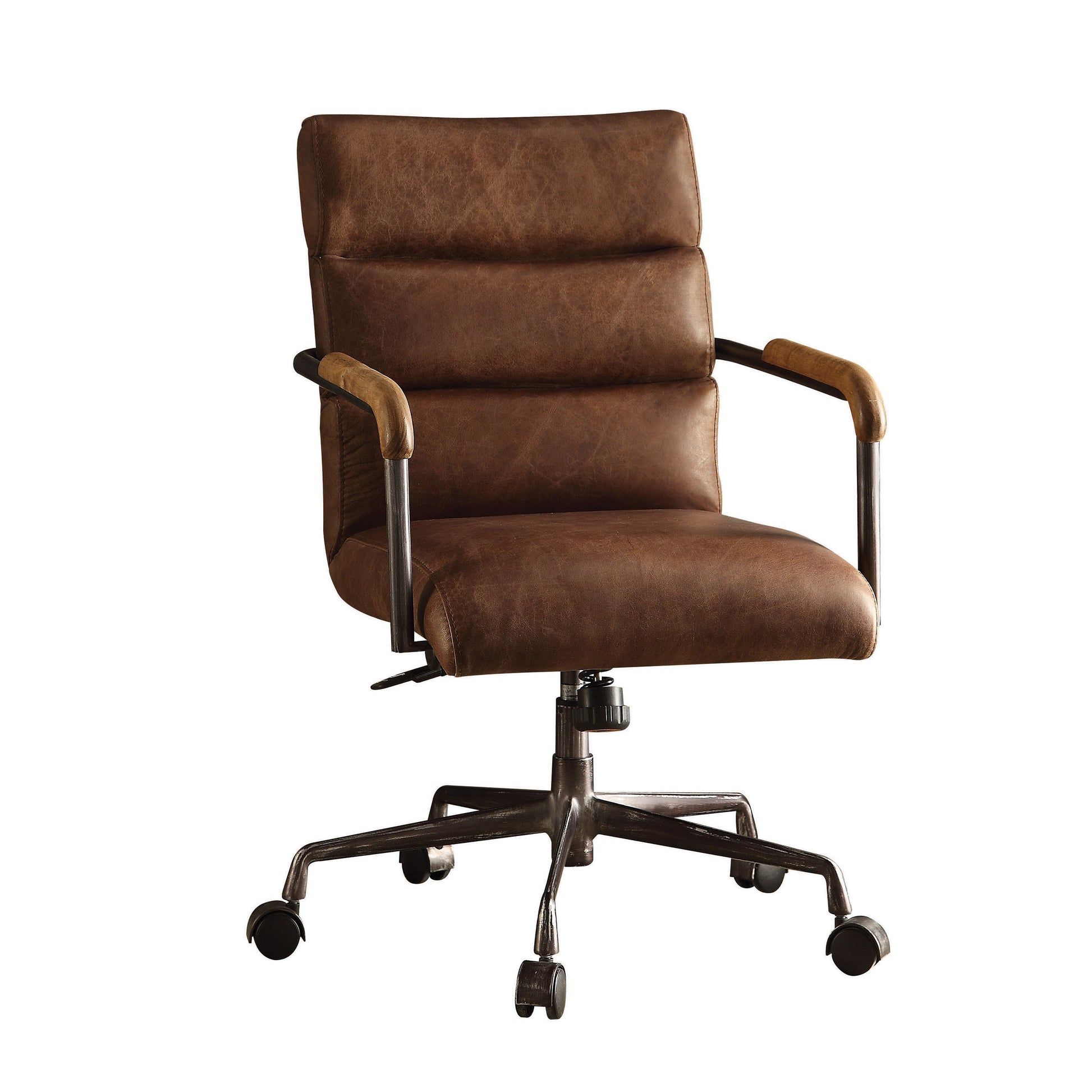 Harith Retro Brown Top Grain Leather Office Chair Brown Leather