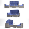 6 Pieces Patio Furniture Sets, Outdoor Rattan Daybed With Retractable Canopy, Outdoor Sectional Sofa Set With Adjustable Backrest, Chaise Chair Sunbed For Garden Poolside Backyard 3 Yes Complete Patio Set Antique Blue Seats 6 Water Resistant Cushion