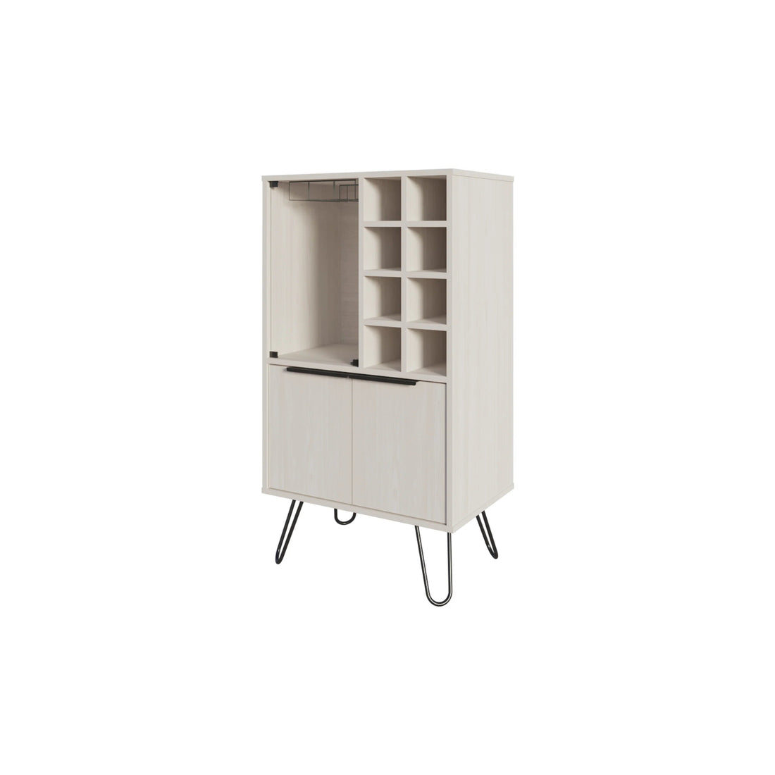 White Bar Cabinet With Glass Rack And Wine Storage White Oak Melamine