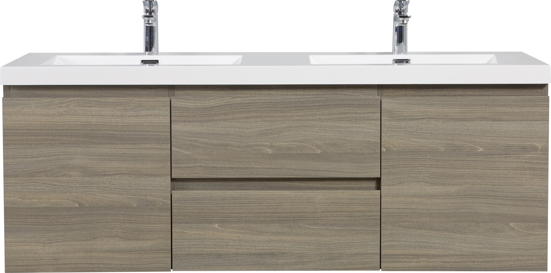 60" Floating Bathroom Vanity With Sink, Modern Wall Mounted Bathroom Storage Vanity Cabinet With Double Resin Top Basins And Soft Close Drawers, Ash Grey 24V11 60Dag 2 Grey 2 Bathroom Wall Mounted Plywood