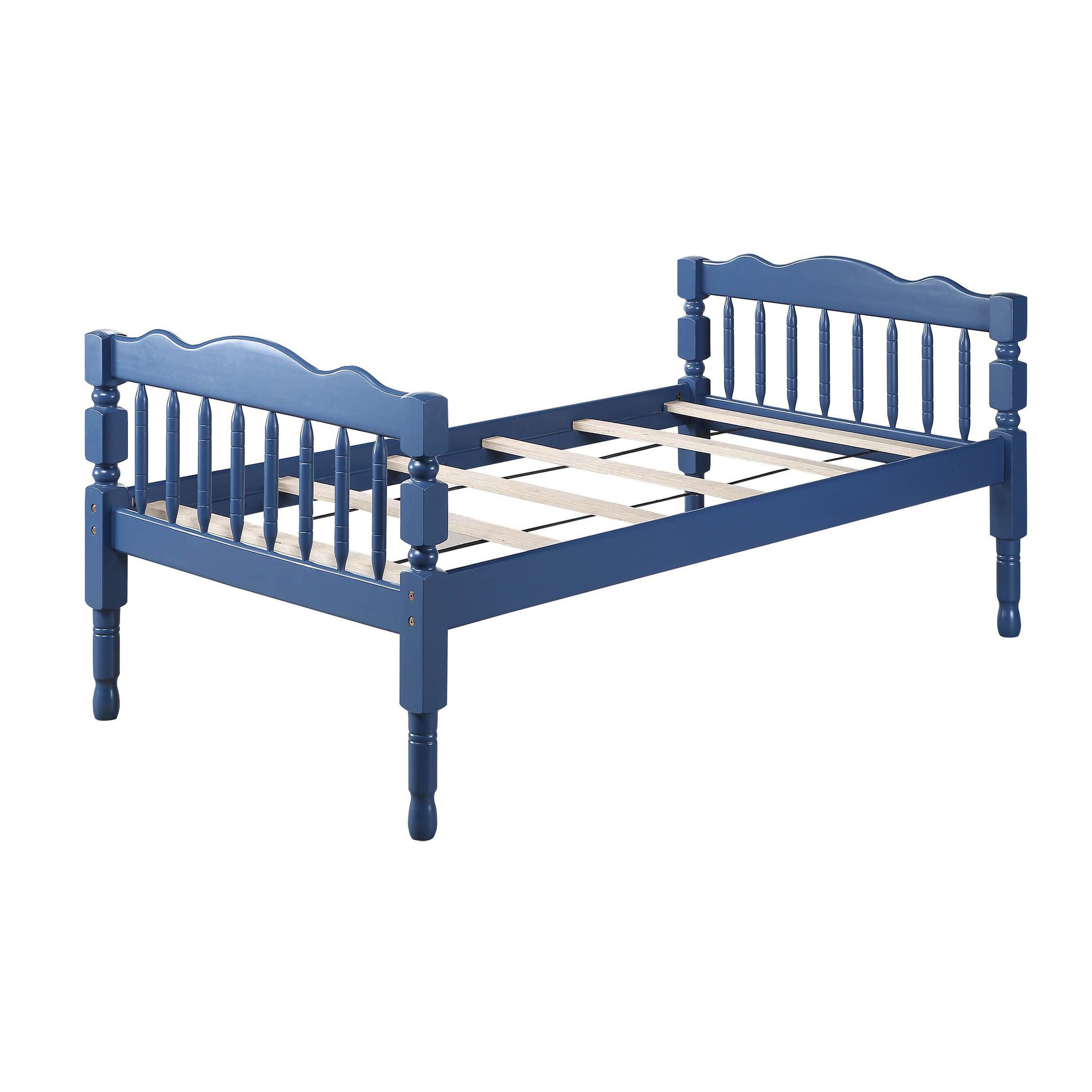 Blue Twin Over Twin Bunk Bed With Built In Ladder Blue Traditional Wood