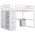 Wood Full Size Loft Bed With Built In Wardrobe, Desk, Storage Shelves And Drawers, White Box Spring Not Required Full White Wood Bedroom Solid Wood Mdf