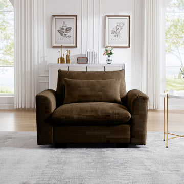 Brown Corduroy Deep Seat Single Sofa Accent Chair,Deep Seat Couch With Waist Pillow For Living Room Apartment Office Brown Corduroy 1 Seat