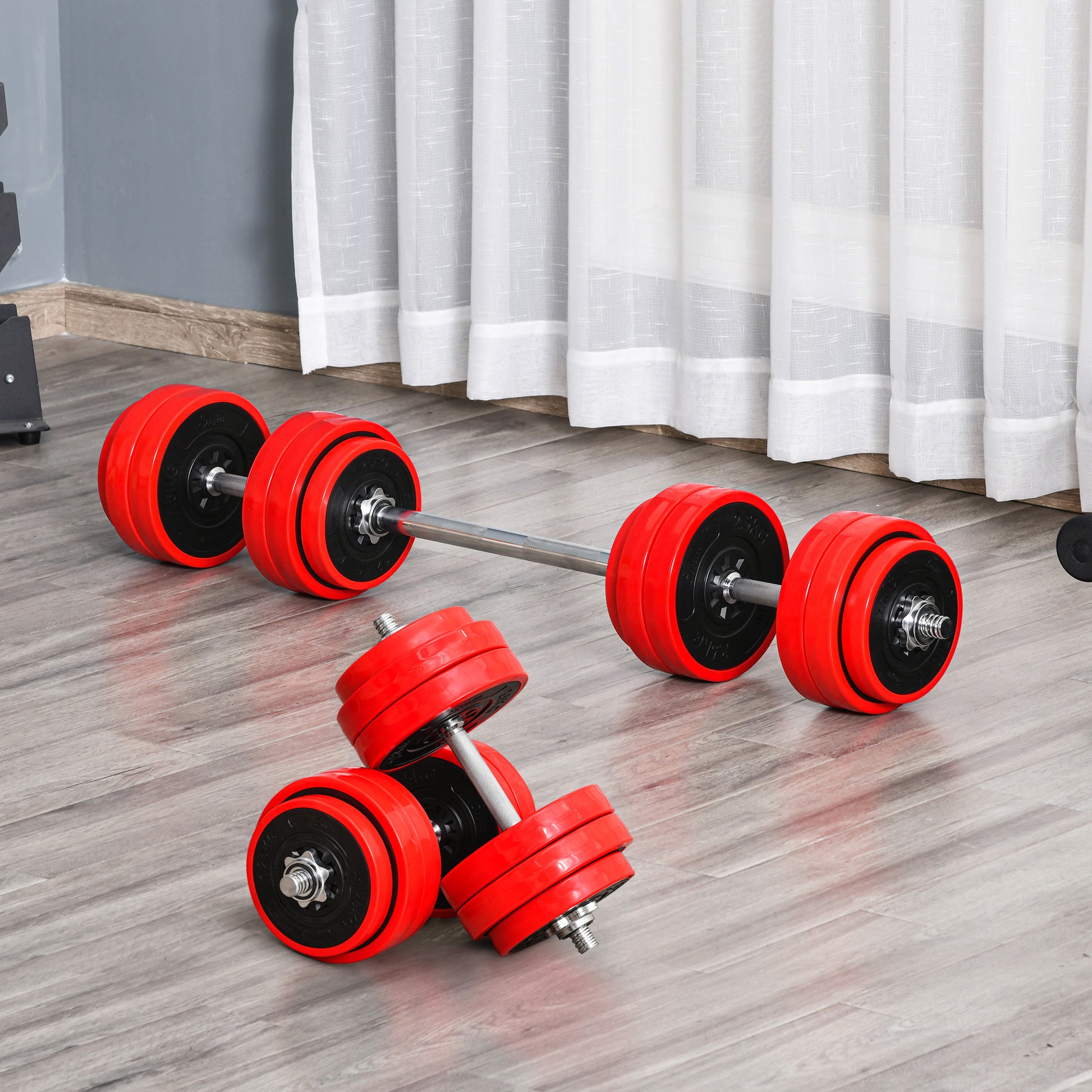 Soozier Adjustable Dumbbell Set, 66Lbs Convertible To Barbell Weight Set For Home Gym Women And Men Weight Lifting Training Wine Red Steel