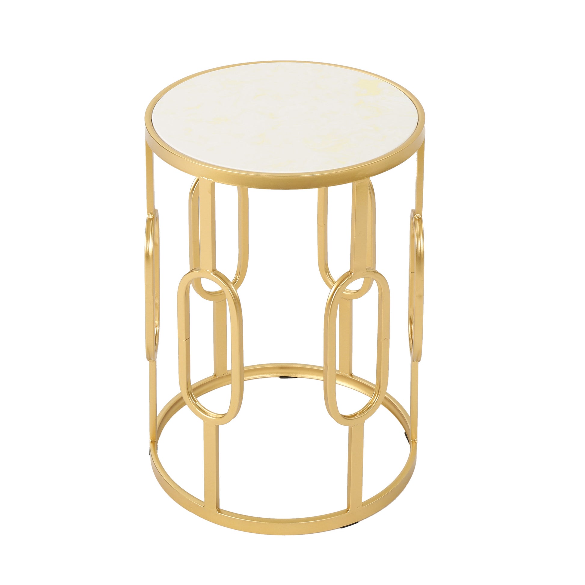 Drexel 16" Side Table White Gold Metal Stone