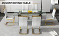 Table And Chair Set, Large Modern Minimalist Rectangular Glass Table, Can Accommodate 6 8 People, Equipped With Tempered Glass Tabletop And Large Mdf Table Legs, Comfortable And Minimalist Chairs. Transparent Mdf Glass