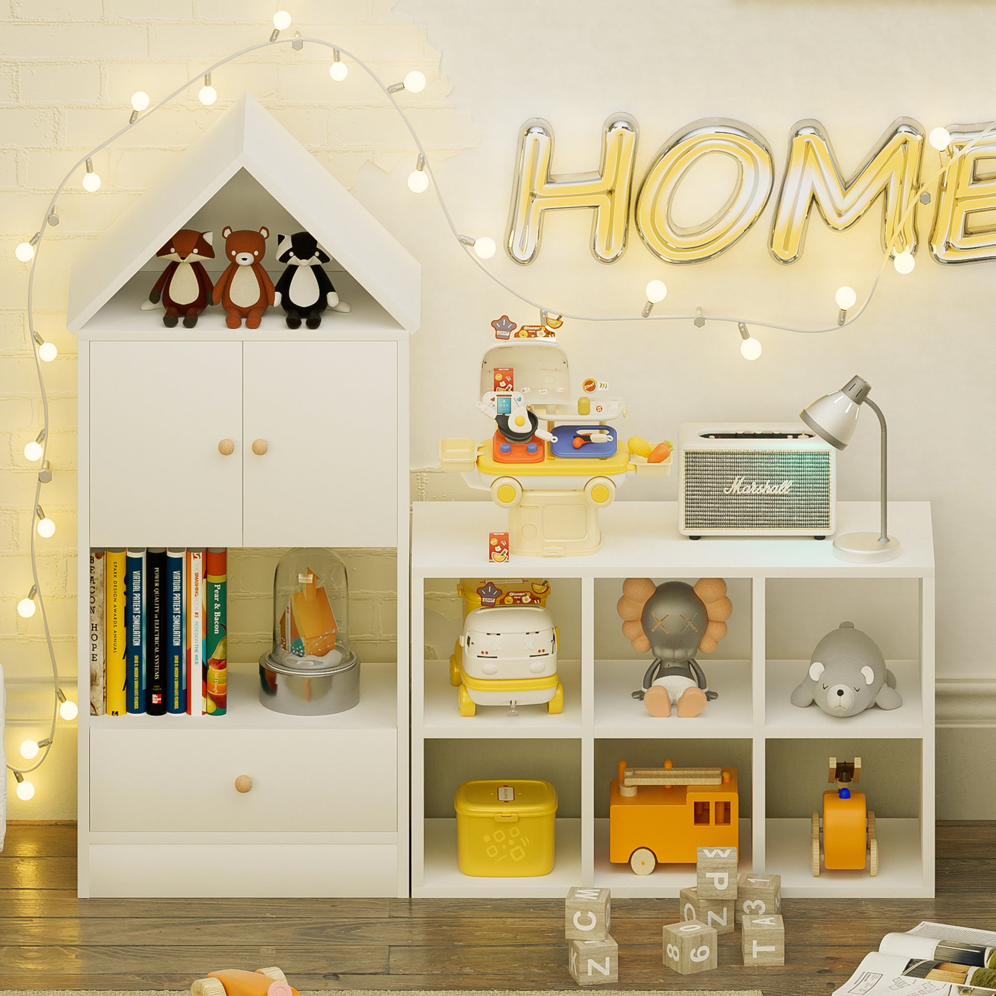 Versatile Children'S Bookshelf With House Shaped Design, Multi Functional Storage For Books And Toys, Adjustable Placement, Durable Kids Organizer For Playroom Or Bedroom Easy Assembly & Safe For