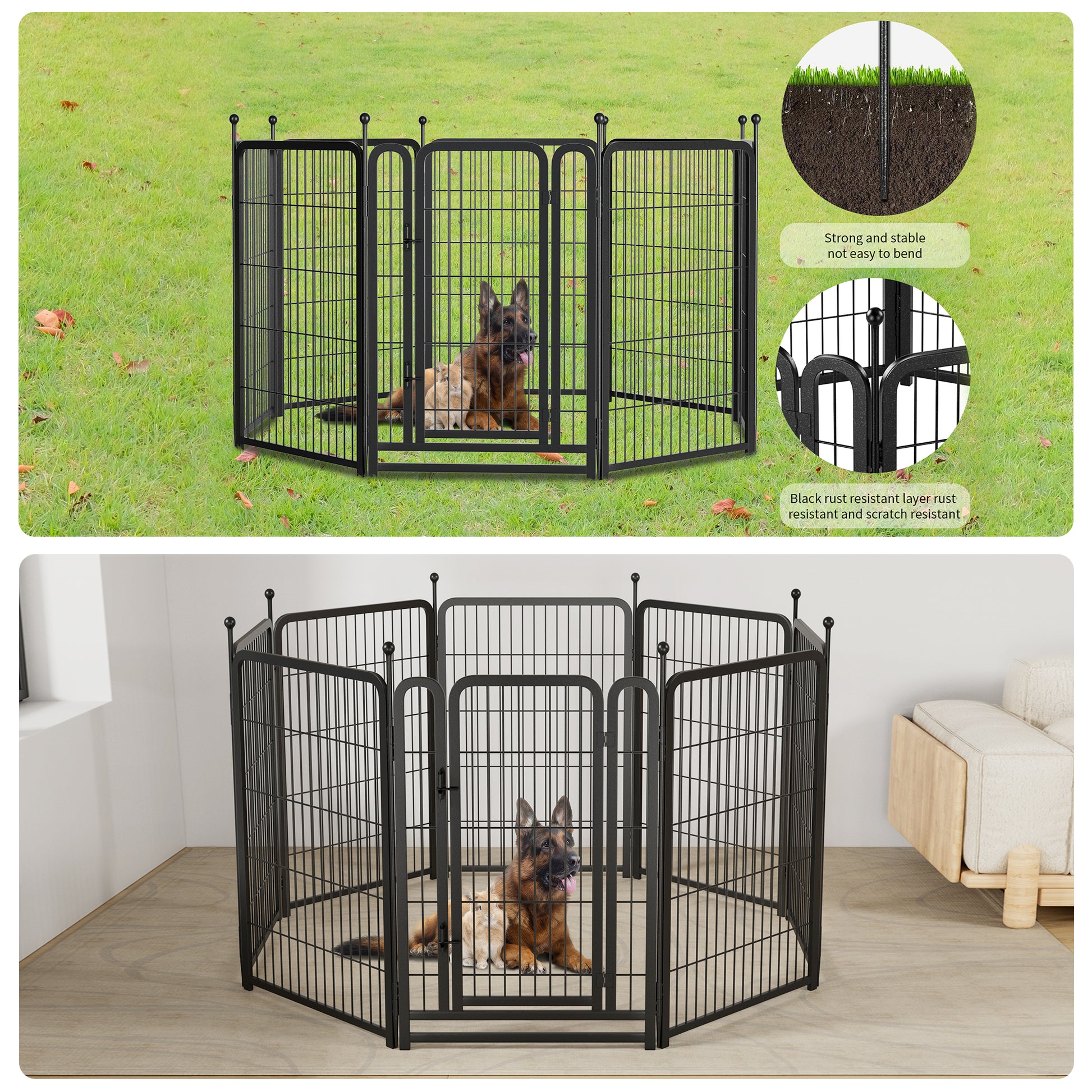 Dog Playpen 8 Panels 40" Height Heavy Duty Dog Fence Puppy Pen For Large Medium Small Dogs Indoor Outdoor Foldable Pet Exercise Pen Black Iron