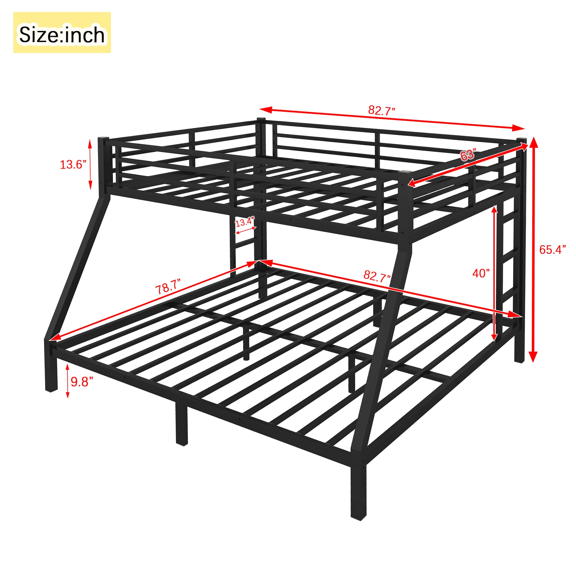 Metal Queen Over King Bunk Bed For Teens And Adults,Space Saving Noise Reduced No Box Spring Needed, Black Black Metal