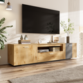 70'' Modern Tv Stand With 3 Cabinets& Drawer, Entertainment Center For Tvs Up To 80'', Color Matching Television Console For Living Room, Bedroom, Home Theatre Grey,Natural Wood Brown Primary Living Space 70 79 Inches 70 79 Inches 70 Inches Particle