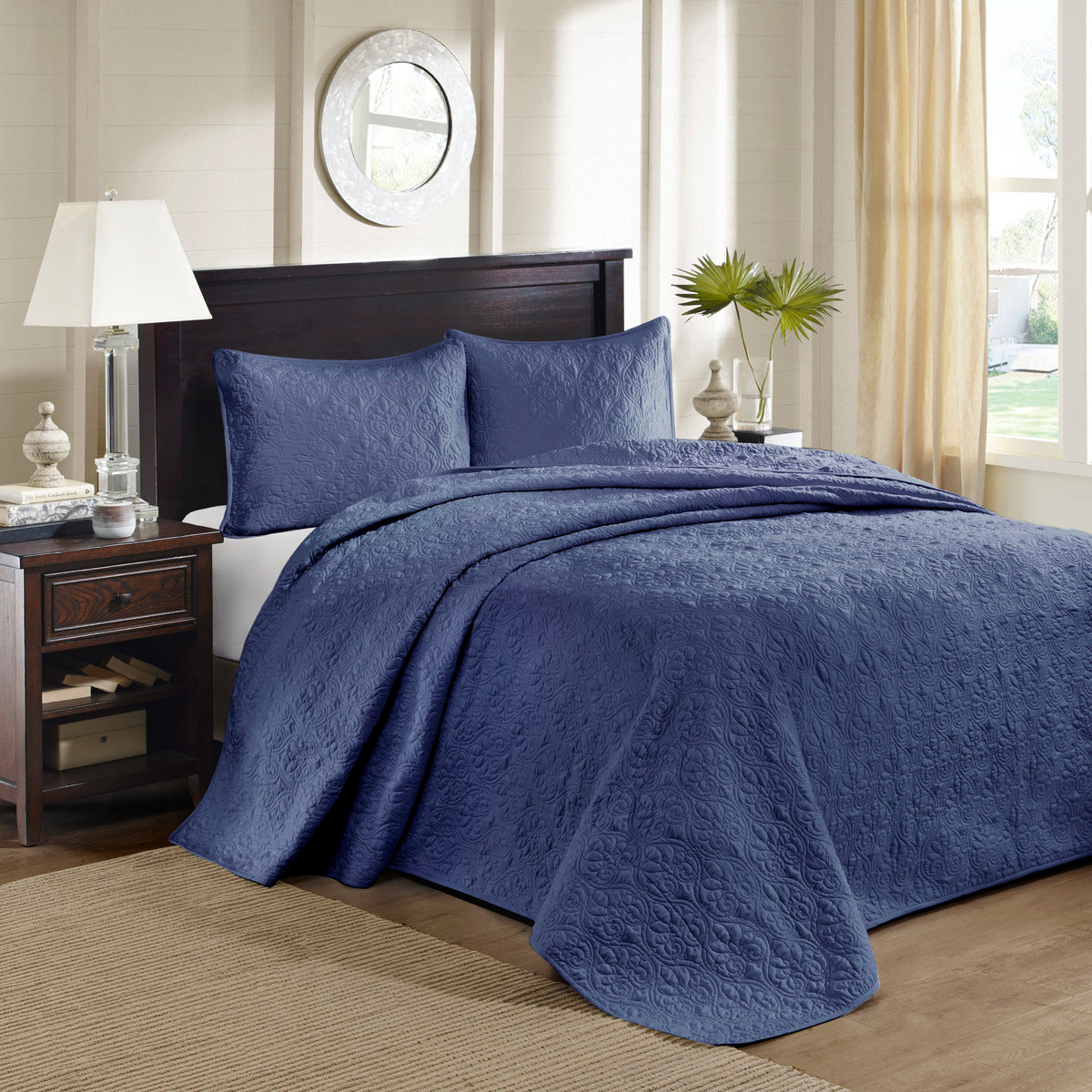 Reversible Bedspread Set Navy Twin Navy Cotton