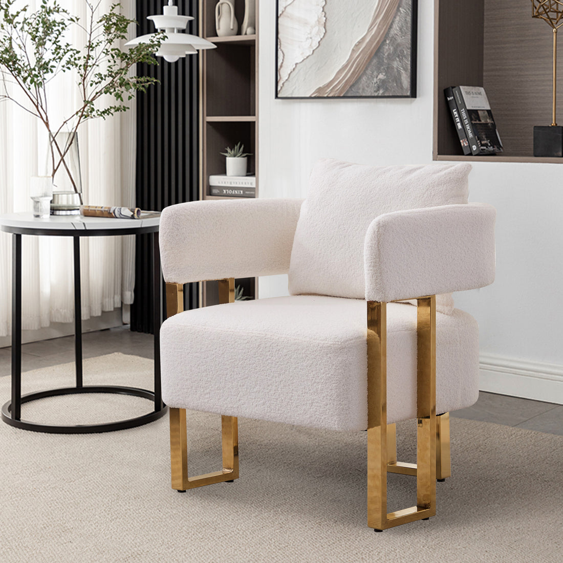 Ts Teddy Velvet Upholstered Metal Foot Sofa White Gold Teddy 1 Seat