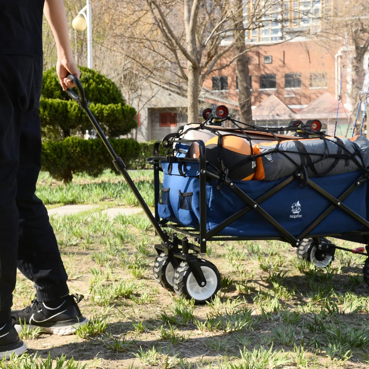 Collapsible Heavy Duty Beach Wagon Cart Outdoor Folding Utility Camping Garden Beach Cart With Universal Wheels Adjustable Handle Shopping Blue Garden & Outdoor Abs Rubber Steel Q235