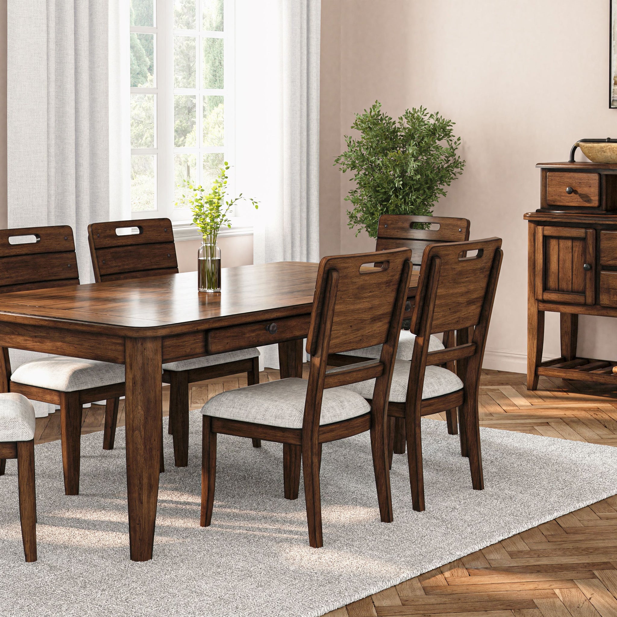 Casual Dining Table With Four Storage Drawers In Brown Finish Brown Solid Wood Mdf