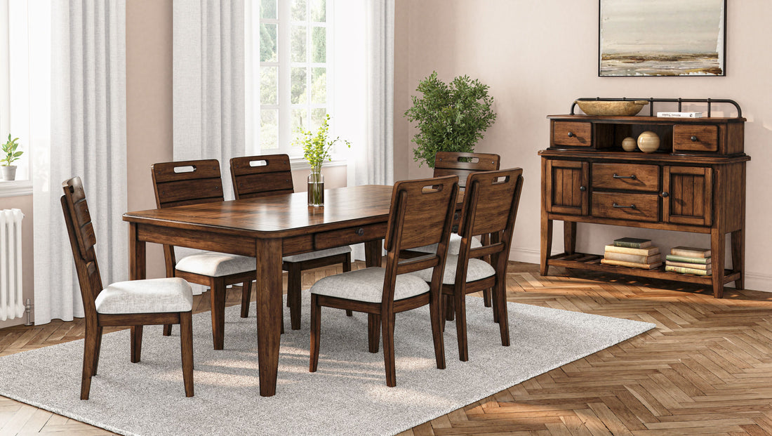 Casual Dining Table With Four Storage Drawers In Brown Finish Brown Solid Wood Mdf