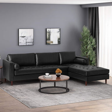 Modern Minimalist 70.75" L Shape Couch With Chaise, 4 Seater Modular Sectional Sofa, Convertible Upholstered Couches For Living Room Bedroom Modern Black, Pu Black Wood Primary Living Space Medium Firm Loose Back Medium Duty Art