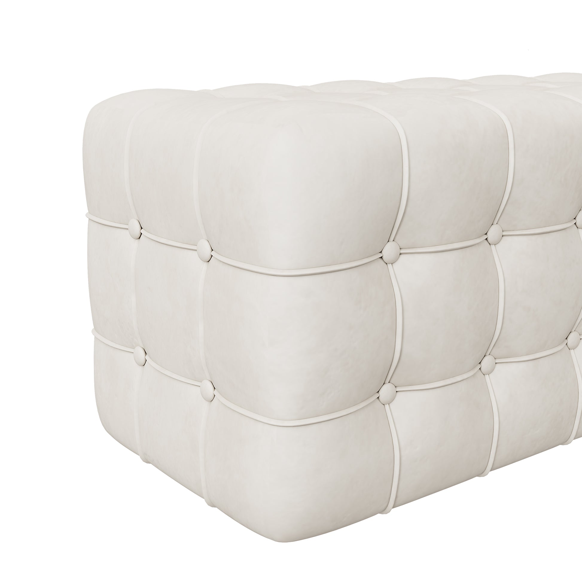 All Covered Velvet Upholstered Ottoman, Rectangular Footstool, Bedroom Footstool, No Assembly Required, Elegant And Luxurious, White White Mdf