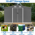 10X8 Ft Outdoor Storage Shed, Metal Foundation & Lockable Doors, Tool Shed For Garden, Patio, Backyard, Lawn, Grey Gray Metal