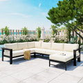 U Shaped Multi Person Outdoor Sofa Set, Suitable For Gardens, Backyards, And Balconies. White Seats 6 Aluminum