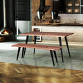 Modern 58 In. Acacia Wood And Metal Dining Table, Water Resistant Coating Tabletop, Dining Room Furniture, Black Brown Black Brown Seats 6 Brown Dining Room Modern Acacia Rectangular Iron Acacia Wood