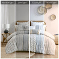 Cotton Printed Comforter Set With Chenille White Navy Full Queen Queen White Navy Cotton