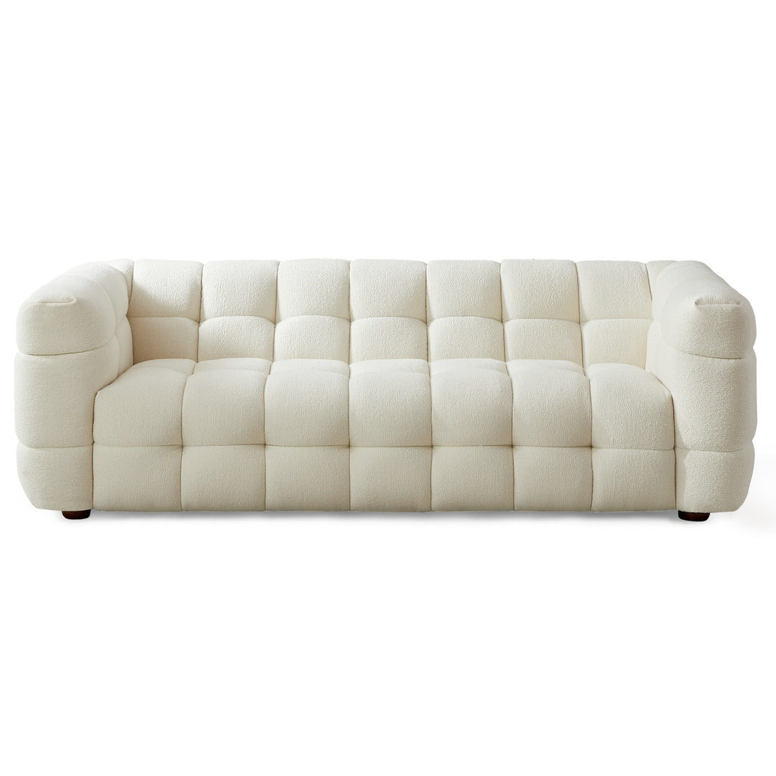 Morrison Sofa Cream Boucle Cream,White Wood Tufted Back Mid Century Modern Boucle,Solid Wood 3 Seat