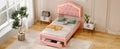 Twin Size Upholstered Platform Bed With Tufted Headboard, Led And A Drawer, Pink Box Spring Not Required Twin Pink Bedroom Faux Leather Upholstered