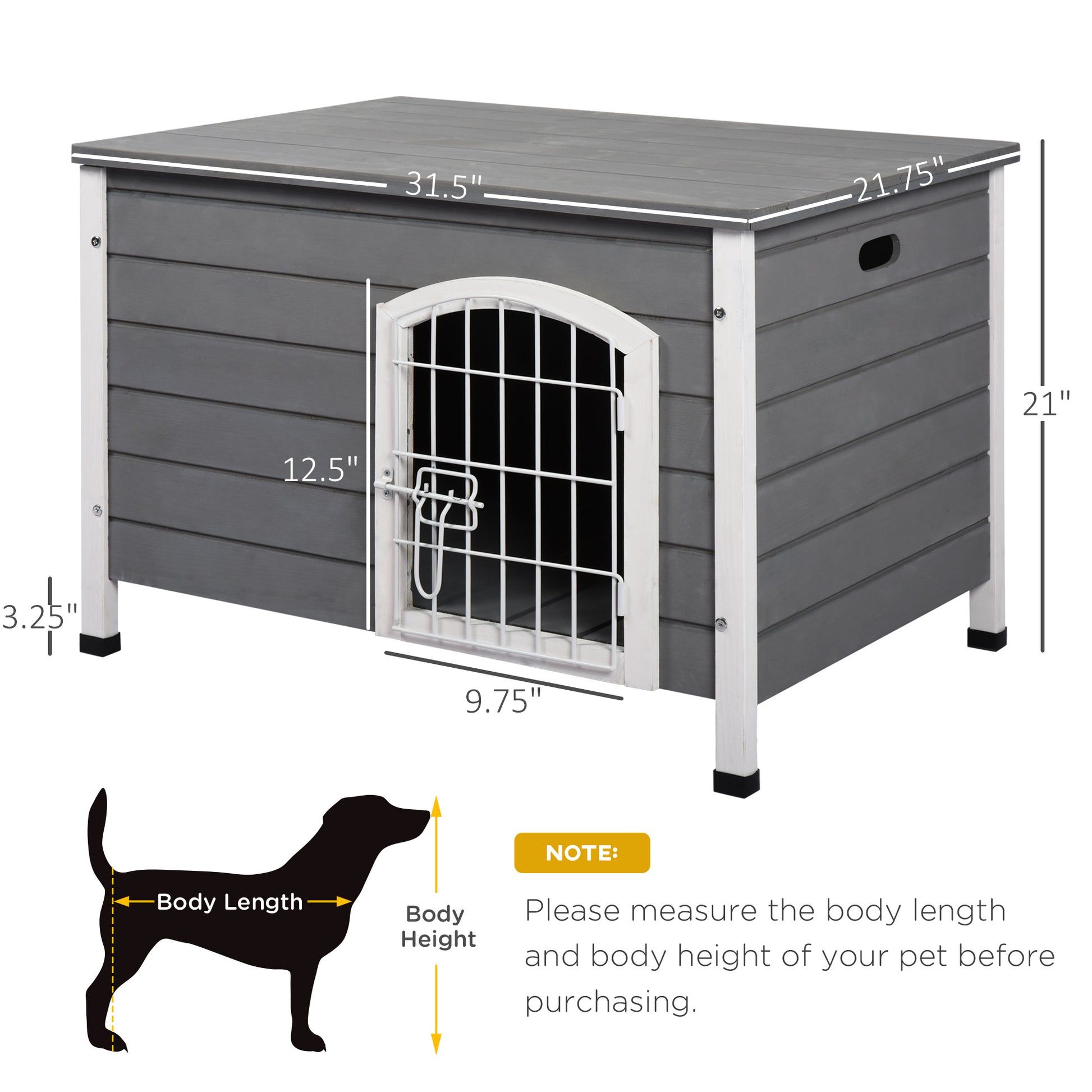 Pawhut 31"L Wooden Decorative Dog Cage Kennel Wire Door With Lock Small Animal House With Openable Top Removable Bottom Grey Gray Wood