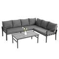 Grand Patio 4 Piece Patio Furniture Set, All Weather Outdoor Conversation Set Sectional Sofa With Water Resistant Beige Thick Cushions And Coffee Table Dark Gray Cotton Steel