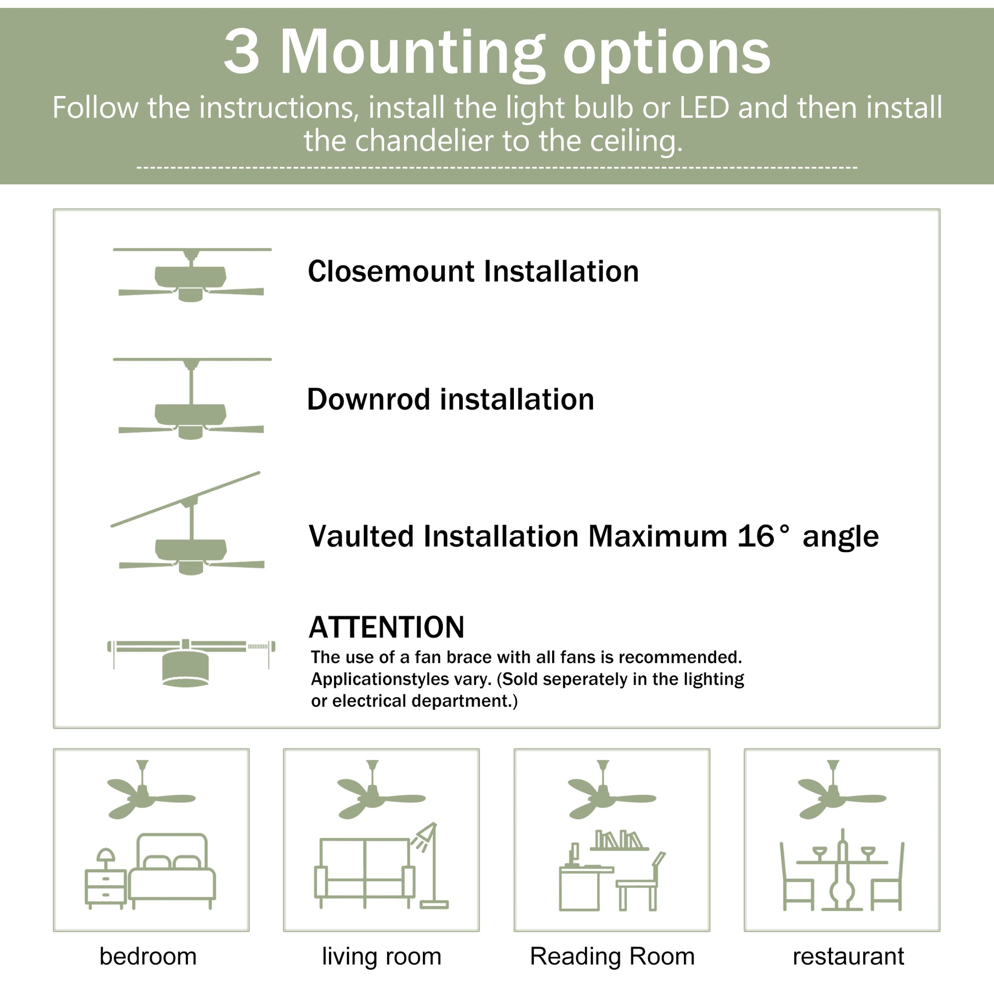 Same Sku W1592P176977 52" Ceiling Fan, Indoor Outdoor Ceiling Fan With Light With Remote Control, Noiseless Reversible Motor, 6 Speed ,3 Colorfor Patio Living Room, Bedroom, Office,Indoor Matte