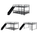 Full Over Full Size Metal Bunk Bed With Slide And Guardrails, Black Full Black Metal