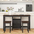 Farmhouse Rustic 3 Piece Counter Height Wood Dining Table Set With Cabinet,2 Storage Drawers And 2 Stools For Small Places,Black Cherry Wood Wood Cherry Seats 2 Wood Dining Room Farmhouse Rubberwood Rectangular Foam Solid Wood