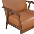 Brown Faux Leather Upholstered Accent Chair 1Pc Seat Cushion Solid Rubberwood Frame Living Room Furniture Brown Primary Living Space Rubberwood Solid Wood