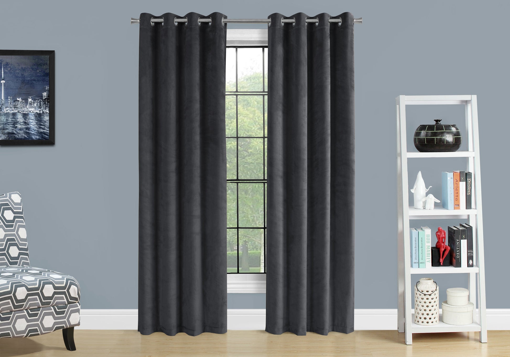 Curtain Panel, 2Pcs Set, 54"W X 95"L, Room Darkening, Grommet, Living Room, Bedroom, Kitchen, Grey Velvet, Contemporary, Modern Grey Polyester