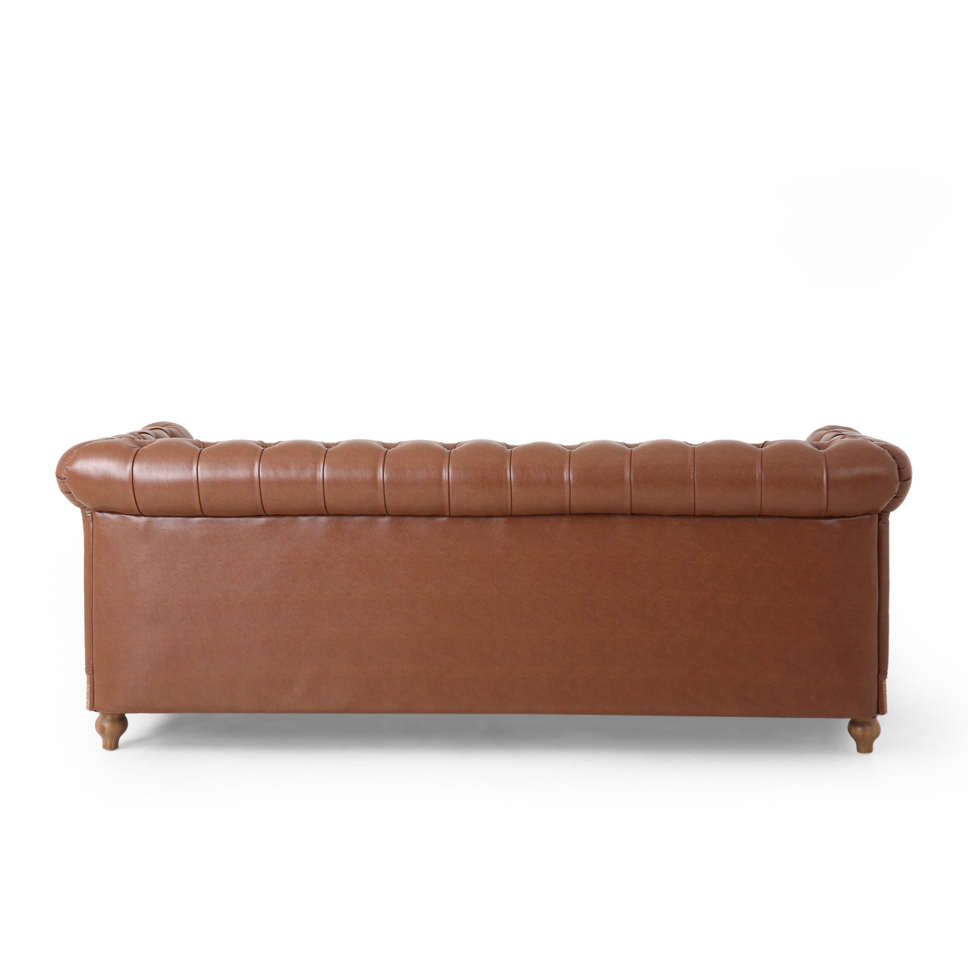 Mirod Comfy 3 Seat Sofa With Wooden Legs, Retro Style For Living Room And Study Light Brown Pu 3 Seat