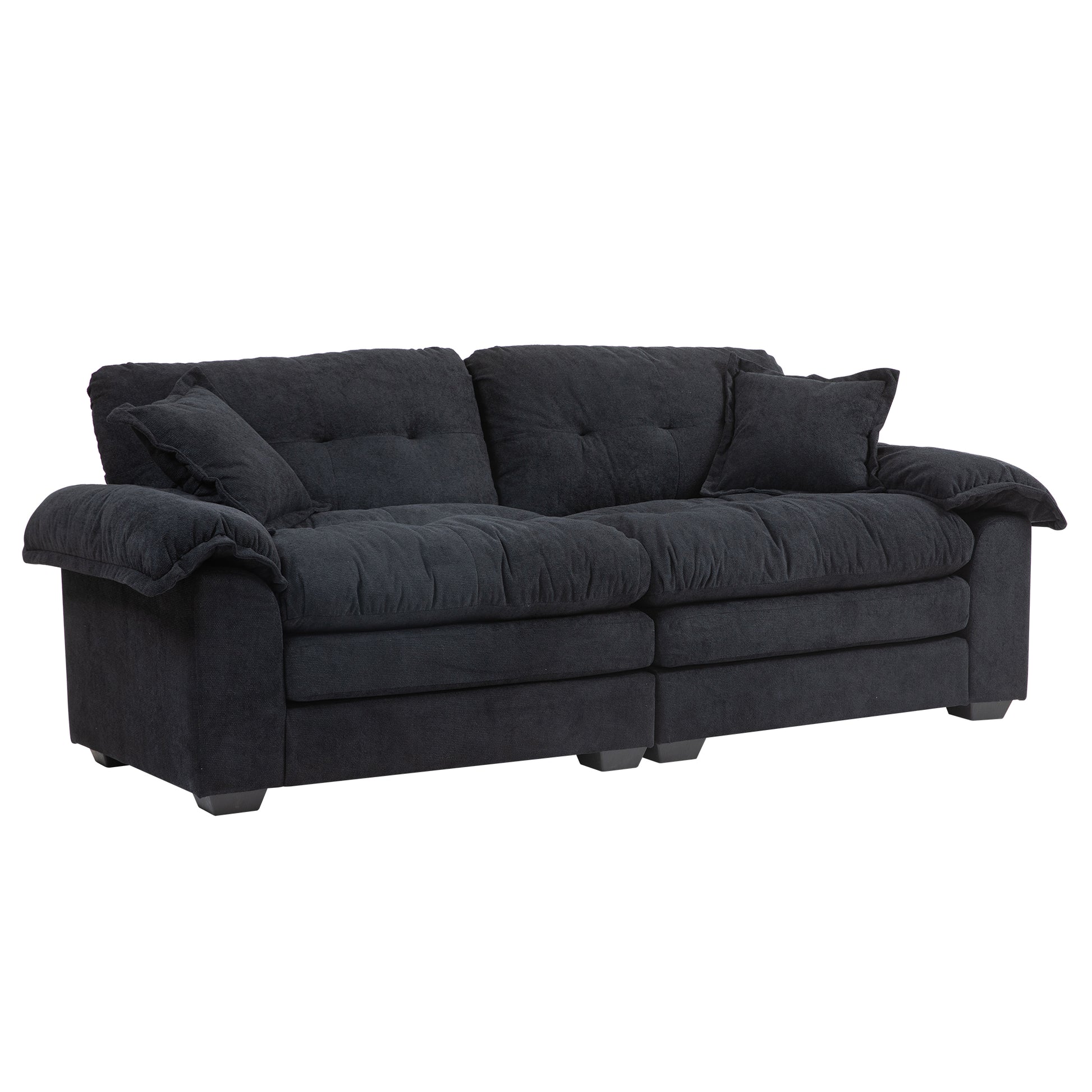 84" Chenille Recliner Sofa Small Sofa Loveseat Deep Seat Sofa Couch With 2 Throw Pillows & Memory Foam For Living Room Apartment Office Lounge Black Black Memory Foam Chenille,Upholstered 2 Seat