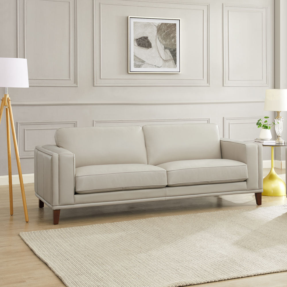 Lyon Leather Sofa Beige Down Filling Genuine Leather 2 Seat