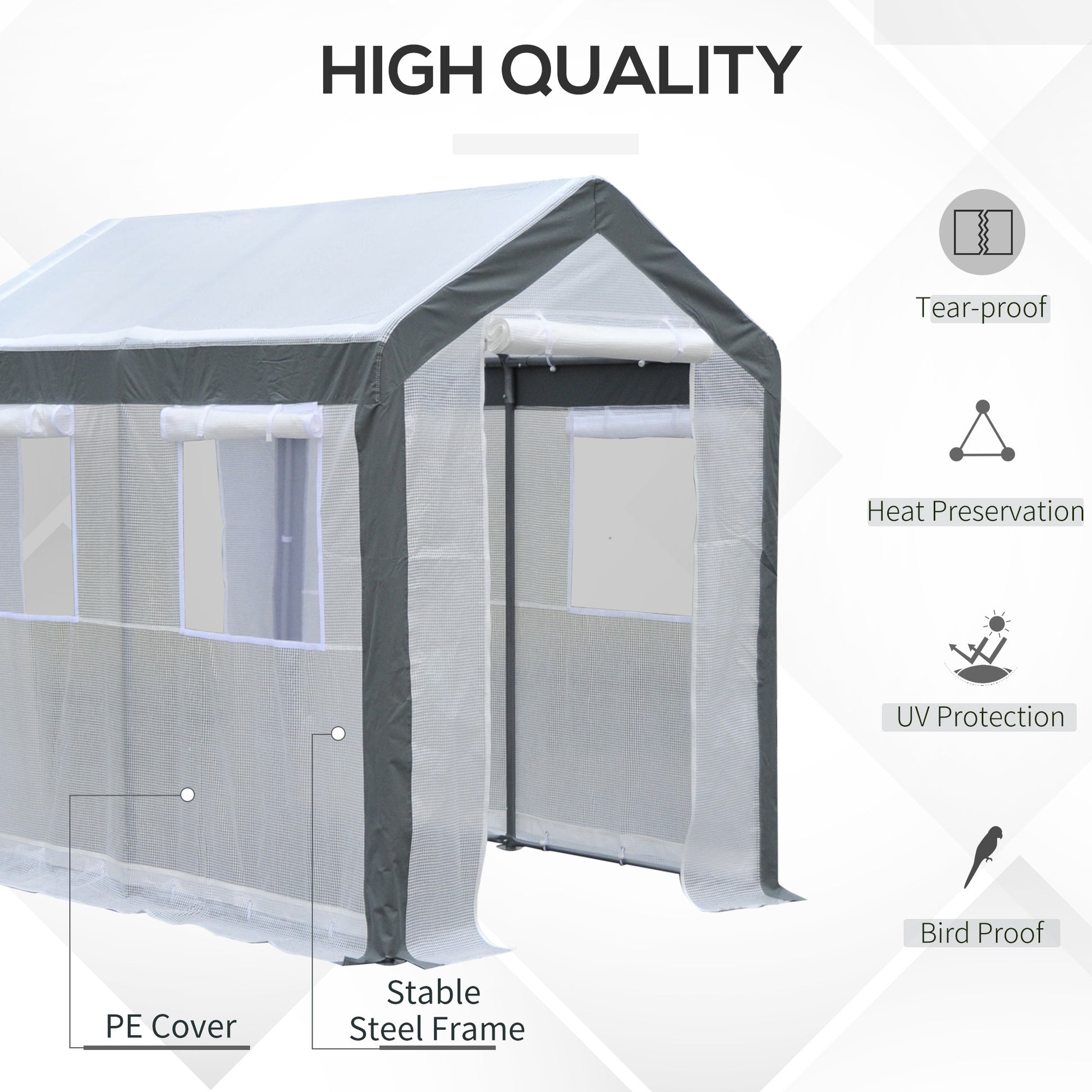 Outsunny 8' X 6' X 7' Walk In Greenhouse, Outdoor Garden Warm Hot House With 4 Roll Up Windows, 2 Zippered Doors And Weather Cover, White White Polyethylene