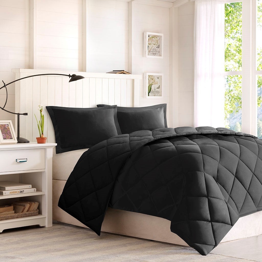 3M Scotchgard Diamond Quilting Reversible Down Alternative Comforter Set Twin Black Polyester