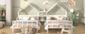 Metal Double Twin Size Platform Bed With House Shaped Headboard And A Built In Nightstand, White Box Spring Not Required Twin White Metal Metal