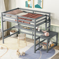 Full Loft Bed With Built In Desk, Ladder Platform, Ladders, Guardrails,Grey Full Grey Bedroom American Design Pine