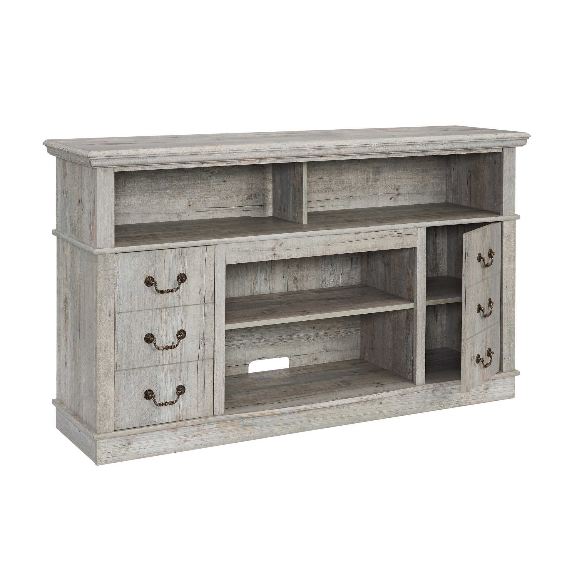 Vintage Drawer Traditional Tv Media Stand Farmhouse Rustic Entertainment Console For Tv Up To 65" With Open And Closed Storage Space, 60"W*15.75"D*34.25"H Light Gray Light Gray 60 69 Inches Mdf