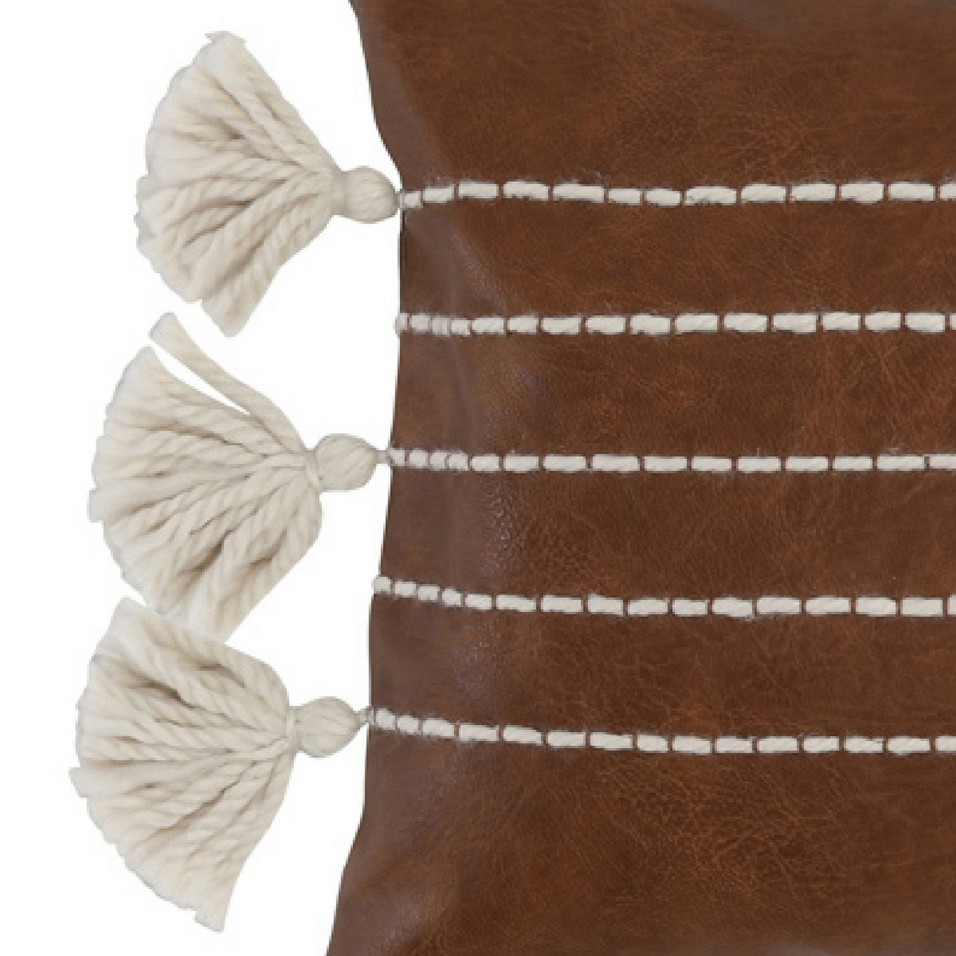 Karen 14 X 26 Lumbar Throw Pillow, Tassels, Dark Brown With White Stripes Brown White Cotton