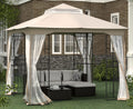 10X10Ft Softtop Metal Gazebo With Mosquito Net&Sunshade Curtains,Sturdy Heavy Duty Double Roof Canopy,Galvanized Steel Design Outdoor Tent,Suitable For Gardens,Patio,Backyard Beige Metal Waterproof Fabric