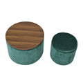 2 Piece Set Round Chenille Storage Ottoman, Equipped With A Drum Shaped Small Stool, Storage Space, And Mdf Made Desktop Panel Dark Green23.62