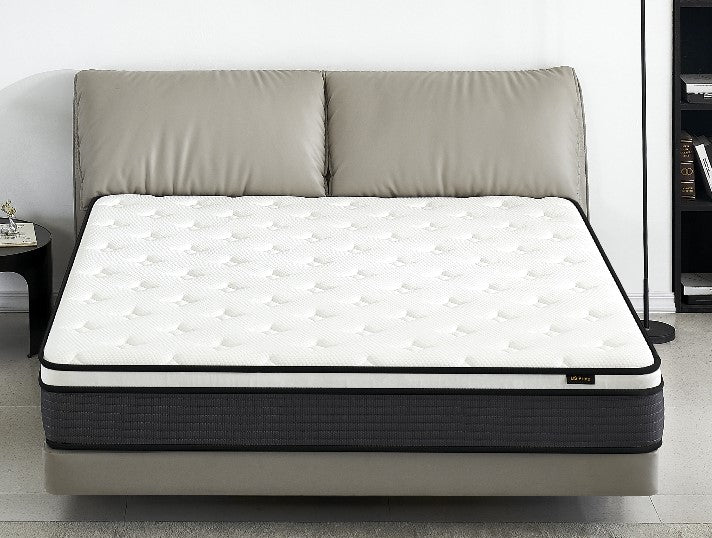Hybrid 10 Inch Full Size Pillow Top Mattress In A Box Withand Hypoallergenic Design, Medium Firm For Lumbar Support White Gray Foam Spring Full